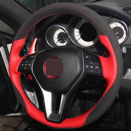 Red Leather Black Suede DIY Hand-stitched Car Steering Wheel Cover for Mercedes-Benz B180 2012