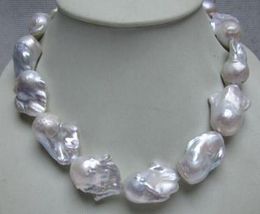 Enorme 20-28 MM Mar del Sur genuino barroco blanco collar de perlas 18"