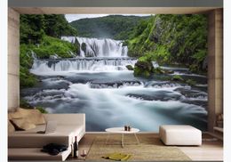 3D Customised large photo mural wallpaper Croatian forest waterfall landscape 3d tv sofa background mural wall paper for walls 3d