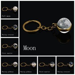 Moon Phase Image Keychains Galaxy Universe Planet Double Sided Glass Ball Keyring Nebula Space Moon Solar System Christmas Gifts