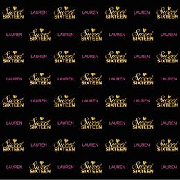 Sweet 16 Party Decoration Photo Booth Backdrop Black Colour Customised Name Kids Princess Girl Birthday Photography Background
