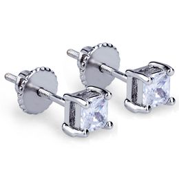 Mens Hip Hop Stud Earrings Jewellery High Quality Fashion Square Sparkling CZ Earrings For Men Women Nice Gift