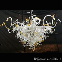 Chandelier Contemporary Middle Size White and Yellow LED Light Source Twisted Glass Art Crafts 100% Hand Blown Pendant Chandeliers
