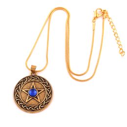 gold color Vintage Irish Knot Pentagram Totem Pendant Crystal Pentacle Amulet Viking Snake Chain Necklace