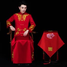 Chinese Traditional red Wedding vestido Vintage Groom Cheongsam male hanfu Embroidery Oriental stand collar ethnic clothing men's tang suit