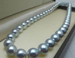 Eleglant natural 10-11mm south sea silver gray pearl necklace 18inch 14k gold clasp