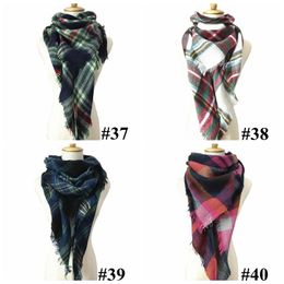 Fashion-40 Colours Women Plaid Scarves Grid Tassel Wrap Oversized Chec Winter Neckerchief Lattice Triangle Blanket Scarf CCA11218 12pcs