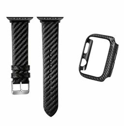 For Apple Watch bands 44mm 38mm 40mm 42mm Leather Carbon Fiber Case & Band 2 Piece Set iWatch band Sports Bracelet Smart Straps Watchbands