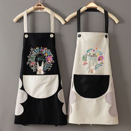Cute Apron Kitchen Cartoon Rabbit With Pocket Side Wipe Hands Waterproof Oxford Cloth Japanese Style Bib Home Cleaning Tool