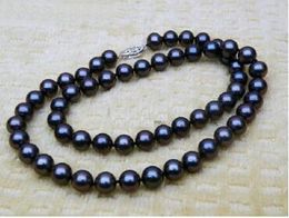 necklace Free shipping 9-10MM ROUND SOUTH SEA GENUINE BLACK PEARL NECKLACE