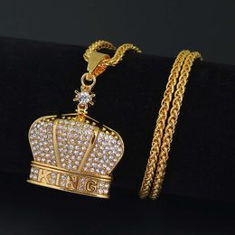 hip hop king crown collane con ciondolo di diamanti per uomo rapper occidentale vendita calda collana di lusso strass in lega catene cubane gioielli regalo bf
