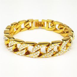 Cuban Link Chain Mens Full Diamond 14MM Thick Exaggerated Hip Hop Bracelet Gold Zircon Bracelet for Male1