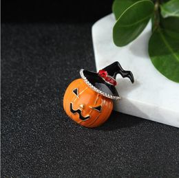 Fashion- Hot Cute Cartoon Halloween Pumpkin Brooch Rhinestone Pumpkin Suit Badge Halloween Gift Luxury Designer Jewellery AccessoriesD11