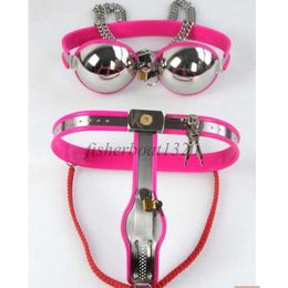 2Pcs Chastity Devices Female Stainless Steel Bra Briefs Chastity Belt Device Padlock Adjustable A876