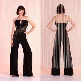 Tony Ward 2020 Evening Dresses Women Jumpsuits Satin Appliqued Strapless Prom Dress Party Wear Custom Made Black Formal Gowns