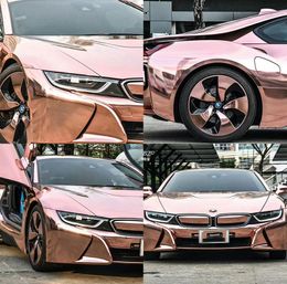 Rose Gold Stretchable Chrome Car Wrap Vinyl With Air Bubble Flexible Vehicle Car Covering Foil Wrapping Size 1 52 20M Roll290e