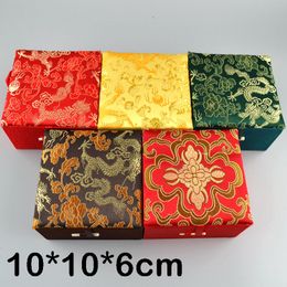Craft Soft Tall Chinese Wood Bracelet Box Jewellery Storage Box Packaging Case Luxury Silk Brocade Necklace Gift Box 10x10x6 cm