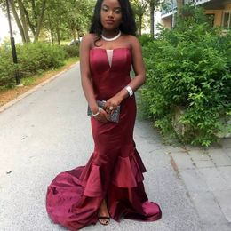 Burgundy Sweetheart Slim Mermaid Prom Dresses Tiered Simple African Style 2019 Vestidos De Evening Party Gowns Robe De Soiree