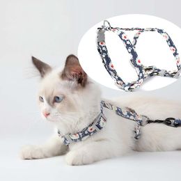 Flower Print Pet Cat Harness Leash Set Walking Cat Dog pets Collars Leads Safe Travel Cats Supplies Cat Collars Leads drop ship