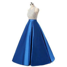 2019 Sexy Elegant Halter Crystal A-Line Party Gowns With Beading Backless Satin Lace-Up Plus Size Formal Evening Celebrity Dresses BE40