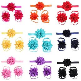 Ins flower baby headband+foots flowers 3pcs/set girls headband newborn designer headband girls designer headbands baby hair accessories