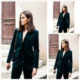 2 pieces dark green mother of the bride suits velvet business office suits style work wear tuxedos for evening wedding jacketpants