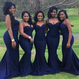 Sexy Navy Blue Bridesmaid Dresses for Wedding Guest Party Cheap Straps with Sweetheart Neck Plus Size Formal Gowns for African Bla275c