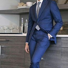 Blue Groom Tuxedos Peak Lapel Men Wedding Tuxedo Popular Men Jacket Blazer Men Prom Dinner Suit Custom Made(Jacket+Pants+Tie) 1285