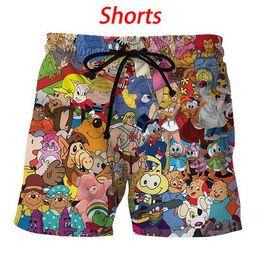 Mens Designer Summer Shorts Pants Fashion cartoons collage 80s 3d Printed Drawstring Shorts Relaxed Unisex Homme Luxury Sweatpants DK04