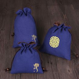 Linen Blue Velvet Pouch Jewellery Drawstring Bag Makeup Packaging Travel Cosmetic Bag Pouch Portable Small Cup Storage Pouch 2pcs/lot