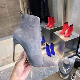 Hot Sale- winter fashion 2019sexy high heel boots stiletto side zip shoes smooth shine Artificial short plush Basic Ankle