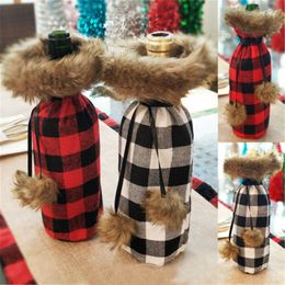 Wine Bottle Bags Cover Xmas Dinner Wedding Holiday Party Gift Holder Table Decor Red and black plaid Christmas wine bottle set