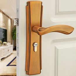 Indoor solid wood door locks bedroom mechanical antique handle bronze door locks
