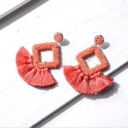 Handmade Dangle Thread Earrings Unique Designs Rice Beads Rhombus Tassel Chandelier Earring for Women European Jewelry Manufacturers