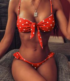 swimwear bikinis set one piece tie dye gradual gathering dots retro knot bubble sleeve wave point yakuda high waist sport vneck hollow