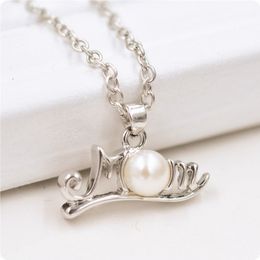 Vecalon Handmade Mom pendant pearl Silver Colour Pendants with necklace for Women Mother's Day Gift Wholesale Jewellery