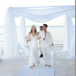 -Лето Ivory белье Мужские костюмы для венчания пляжа Грум Tuxedo Trajes де HOMBRE 2piece (пальто + брюки) Костюм Homme Man нарядах Terno Мужчина для