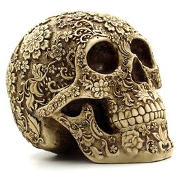 Human Skull Resin Mask Halloween Home Bar Table Grade Decorative Craft Cluster Flower Human Skeleton Skull Decoration With Box