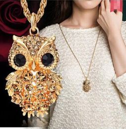 hot fashion womens necklaces Jewellery trendy charms crystal owl sweater necklace rhinestone long chain animal necklacespendants sale