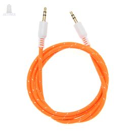 1m Wiring Gold Woven Coarse Audio Wire 3.5mm Car Audio Male to Male Audio Cable for Headphones iPhones iPads 500pcs