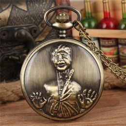 Bronze/Retro Grey Vintage Pocket Watch Zombie Display Quartz Analog Necklace Chain Men Women Full Hunter Watches Clock