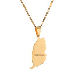 Stainless Steel Grenada Island Map Pendant Necklaces Trendy Caribbean Map Chain Jewellery