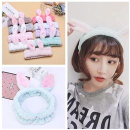 Rabbit Ears Headband Cartoon Cosmetic Wide Hairband Women Hair Band Makeup Place Mask Hair Accessories Flannel rabbit hairband