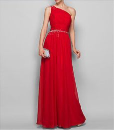 Luxury One Shoulder Formal Evening Dresses Side Zipper Floor Length Modest Chiffon Bridesmaid Prom Gowns with Beading