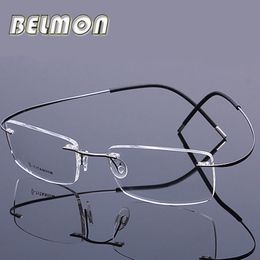 Pure Titanium Spectacle Frame Men Women Rimless Ultra-light Eyeglasses Computer Optical Glasses Frame For Male Clear Lens RS274243Y