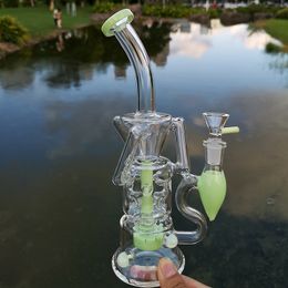3 Colours Glass Bongs Double Recycler Turbine Perc Oil Dab Rigs Fab Egg Percolator Hookahs 14mm Female Joint Water Pipes With Bowl HR319