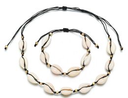 Nature and Zinc Alloy Shell Charm Necklace Beige Cord Gold Color Hand Jewelry One Set Necklace for Women Best Gift GB850