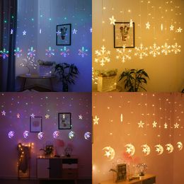 Christmas Snowflake LED String Lights Moon Star Curtain Lights Wedding Festival RGB Night Decoration String Lights