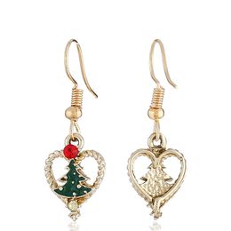 Wholesale- Christmas Fashion Earrings Creative Water Drill Christmas Eve Earrings Christmas Tree Peach Heart Earrings