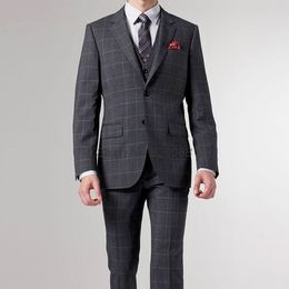 Grey Plaid Men's Notched Lapel Wedding Suits Evening Party Prom Bridegroom Custom Made Slim Fit Casual 2 Pieces Best Man Tuxedos